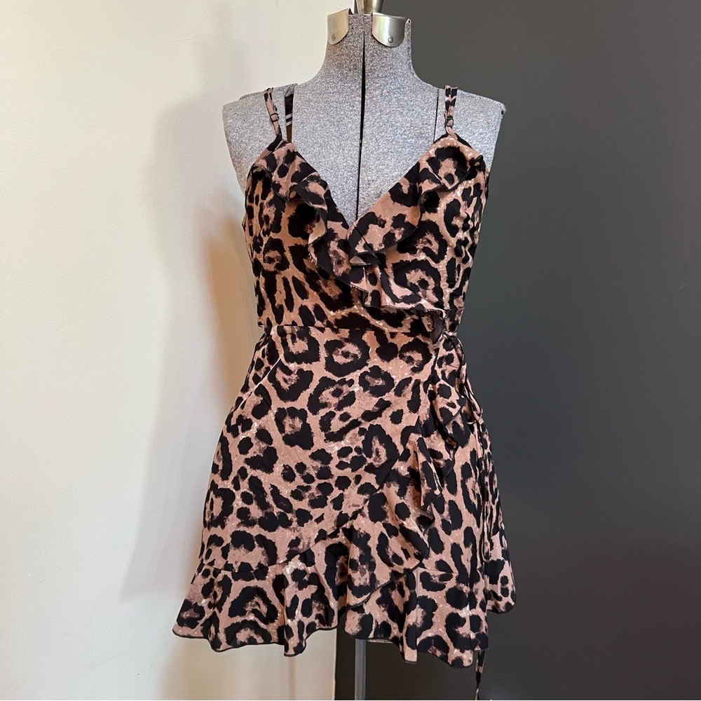 Leopard wrap tie ruffle dress